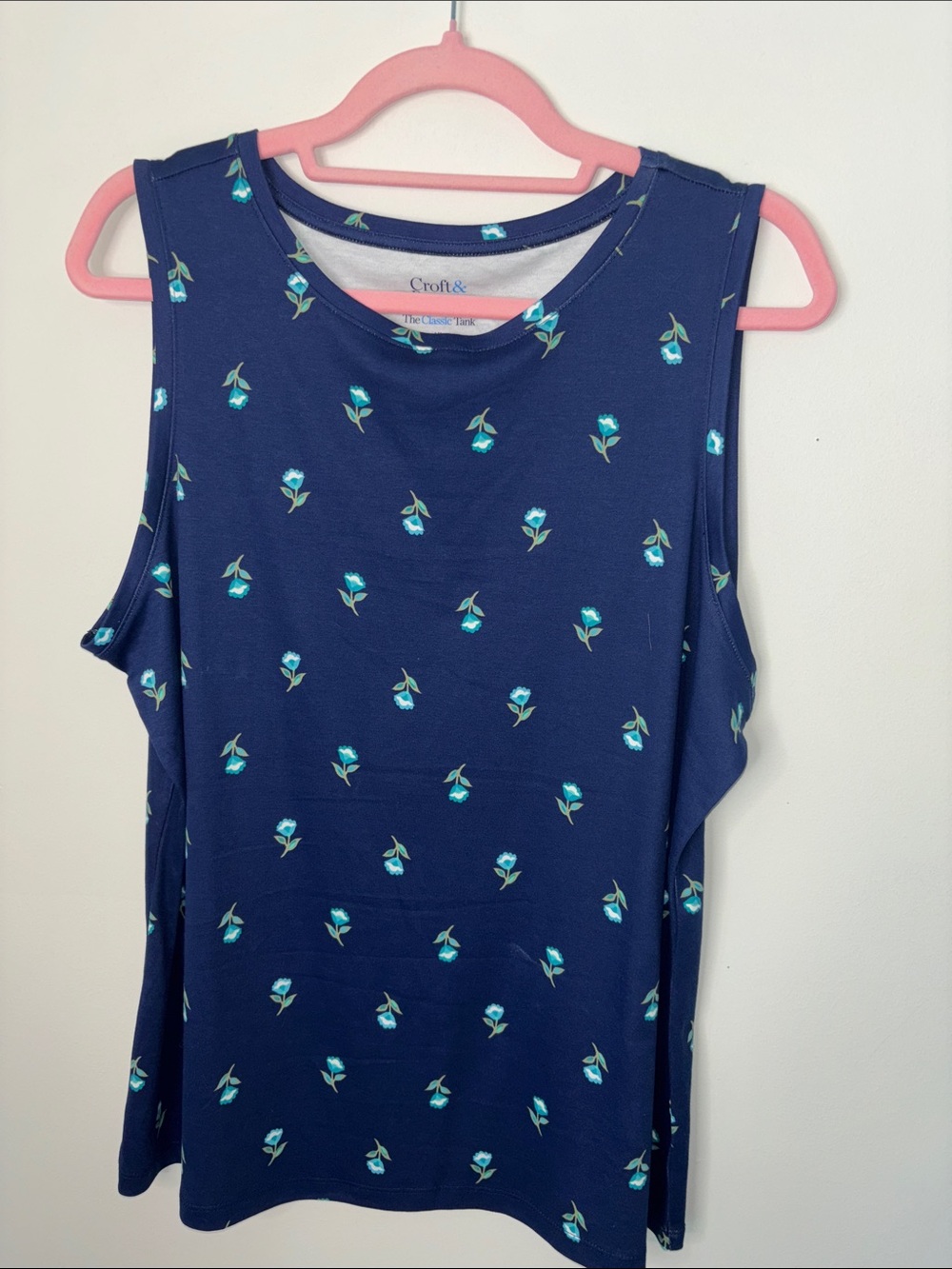 Croft & Barrow Navy Floral Tank with Teal Buds, 100% Cotton, sz XL